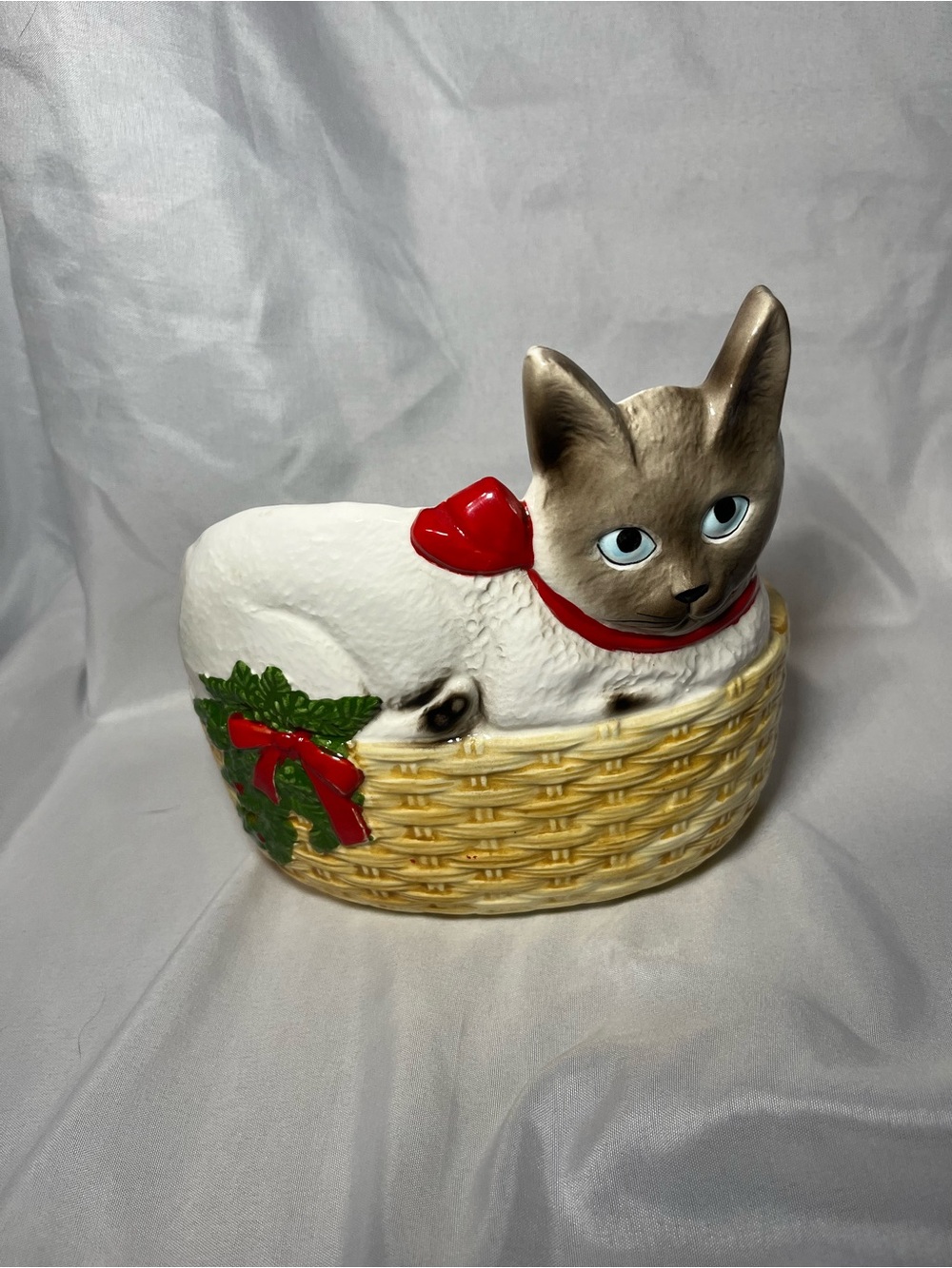 Vintage Schmid Gordon Fraser 1984 Siamese Cat Christmas Candy Dish